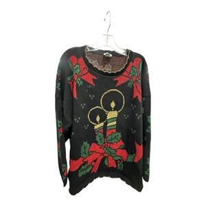 Vintage Nutcracker Black Candles Bows Plus Size Ugly Christmas Sweater